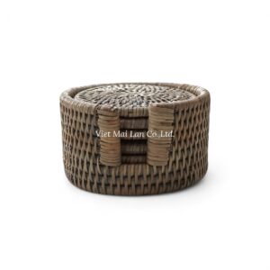 Grey Rattan Coaster Set