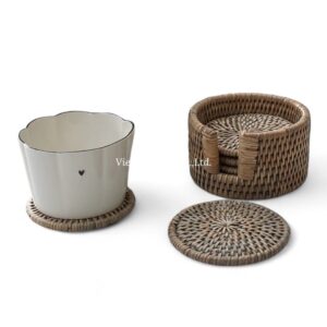 Grey Rattan Coaster Set
