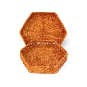 Handcrafted Rattan Tray Set