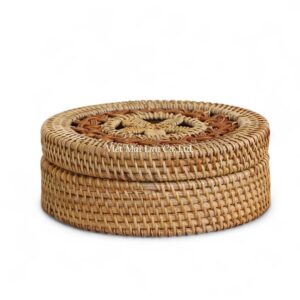 Handcrafted Round Rattan Box