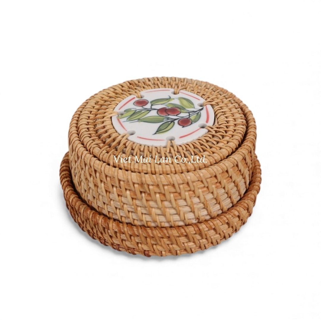 Handmade Ceramic Rattan Coaster Set
