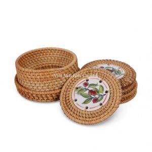 Handmade Ceramic Rattan Coaster Set