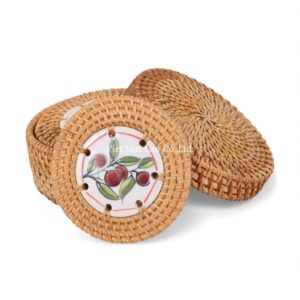 Handmade Ceramic Rattan Coaster Set
