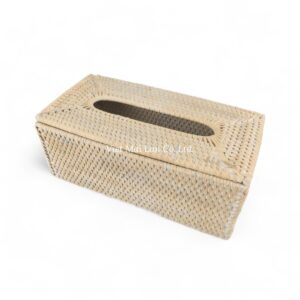 Ivory Rectangular Rattan Tissue Box
