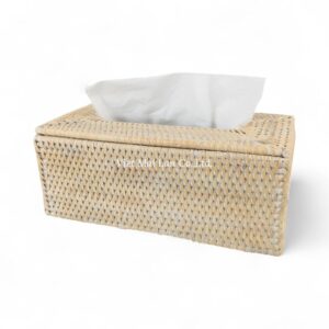 Ivory Rectangular Rattan Tissue Box