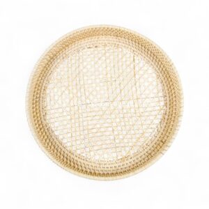 Light Brown Round Rattan Tray