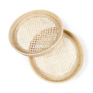 Light Brown Round Rattan Tray