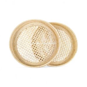 Light Brown Round Rattan Tray