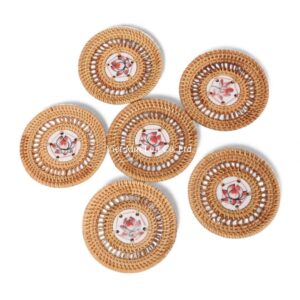 Lotus Floral Rattan Coaster