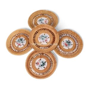 Lotus Rattan Coaster Set with Ceramic
