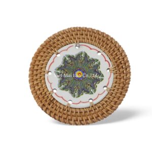 Luxury Rattan Coaster with Ceramic