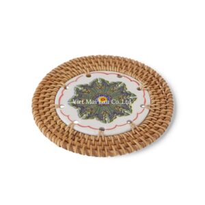 Luxury Rattan Coaster with Ceramic