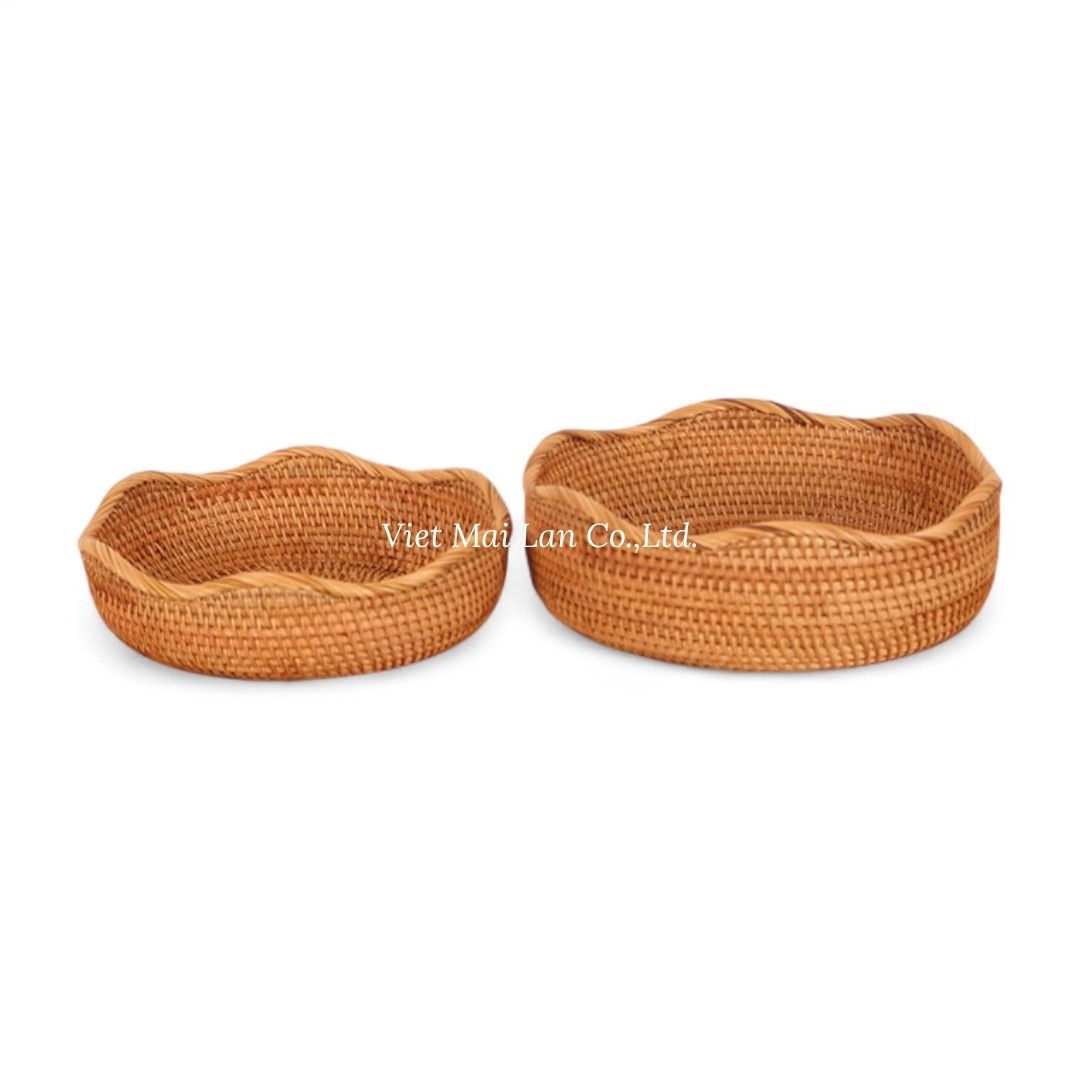 Modern Round Rattan Tray Set