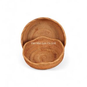 Modern Round Rattan Tray Set