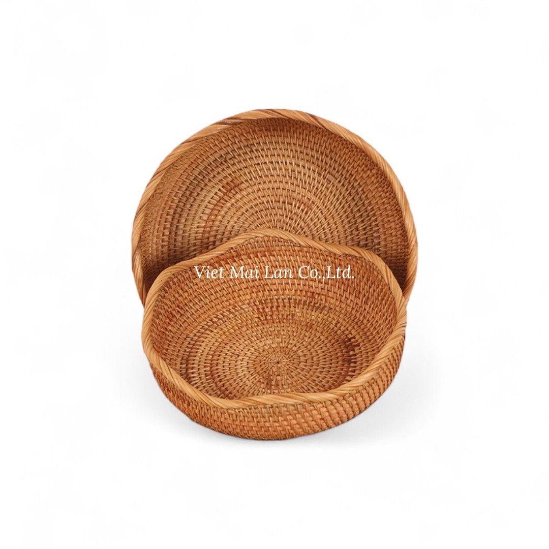 Modern Round Rattan Tray Set