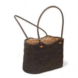 Natural Black Tote Rattan Bag
