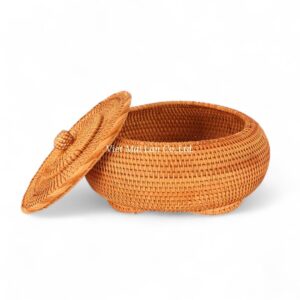 Natural Brown Round Rattan Box