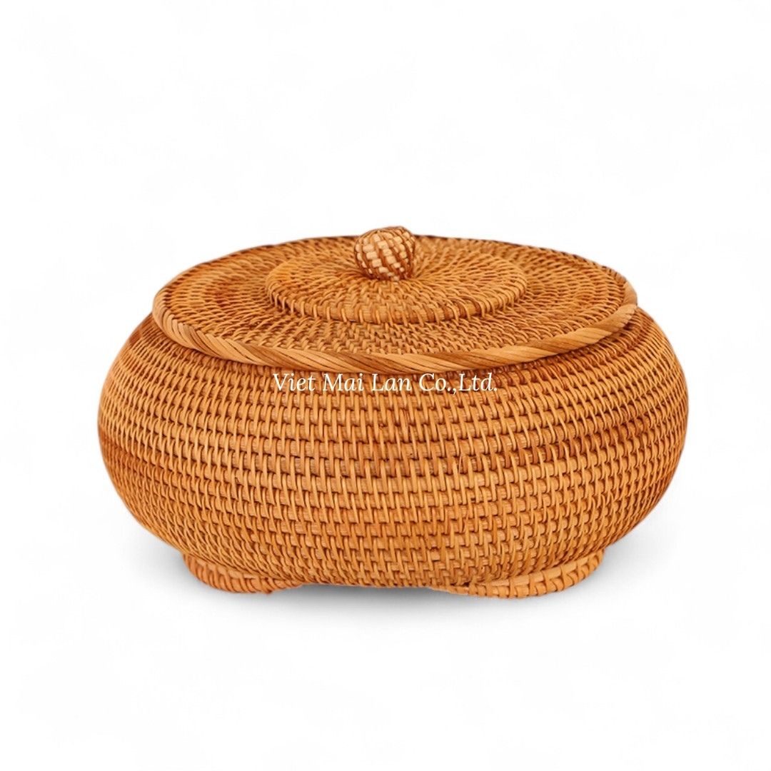 Natural Brown Round Rattan Box
