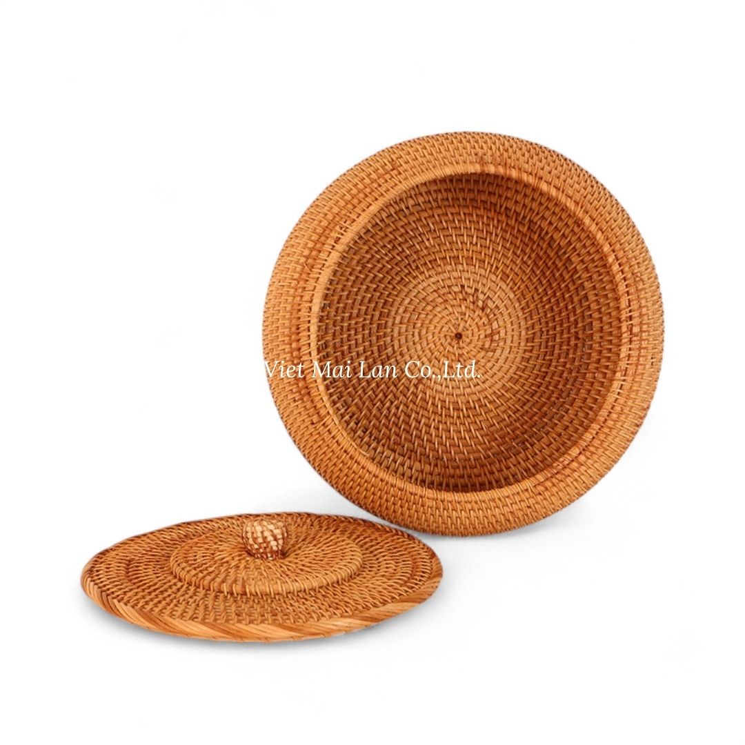 Natural Brown Round Rattan Box