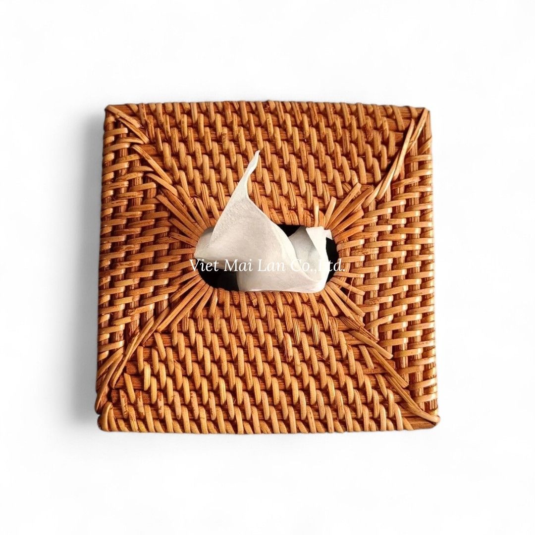 Natural Brown Square Rattan Tissue Box