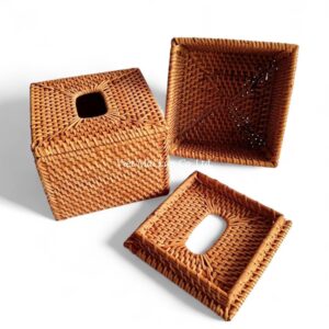 Natural Brown Square Rattan Tissue Box