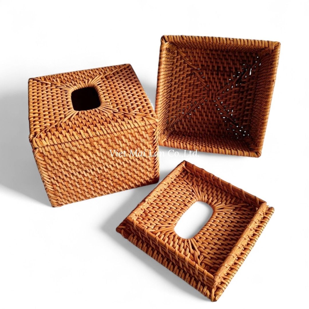 Natural Brown Square Rattan Tissue Box