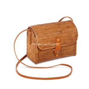 Natural Rattan Bag with Leather Strap