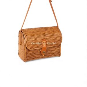 Natural Rattan Bag with Leather Strap