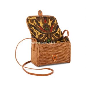 Natural Rattan Bag with Leather Strap