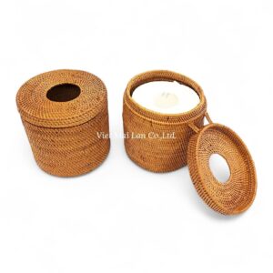 Natural Round Rattan Tissue Box