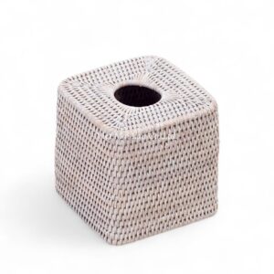 Natural White Square Rattan Tissue Box