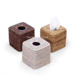Natural White Square Rattan Tissue Box