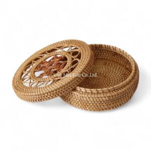 Natural Woven Round Rattan Box