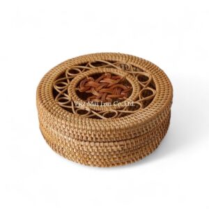 Natural Woven Round Rattan Box