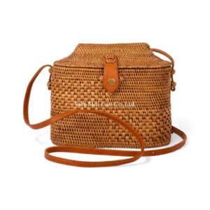 Rattan Bag with Leather Strap