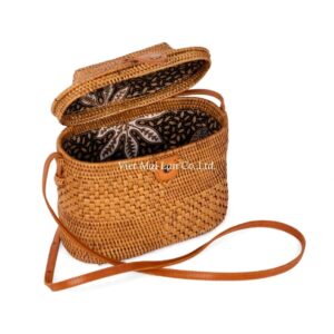 Rattan Bag with Leather Strap