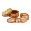 Red Floral Ceramic Rattan Coaster Set