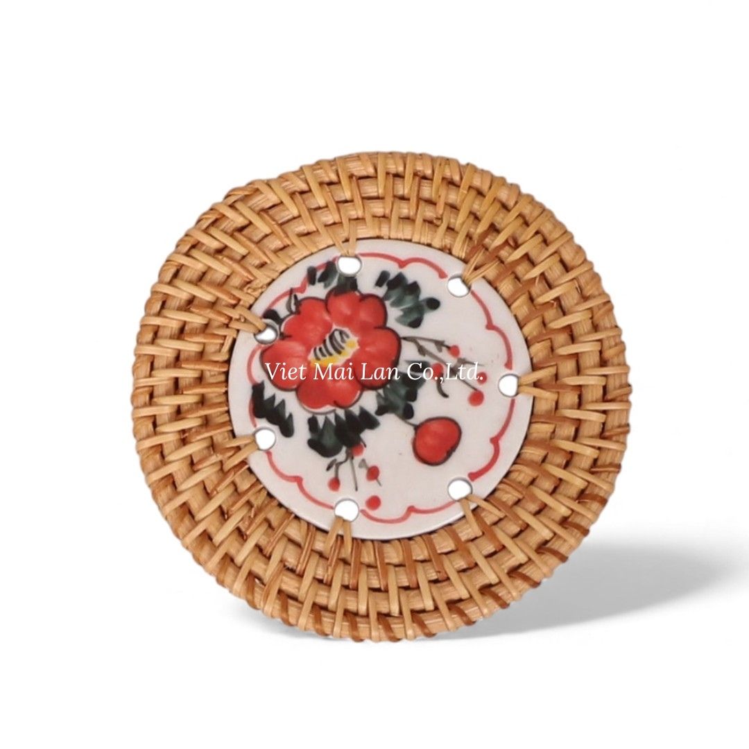 Red Floral Rattan Coaster