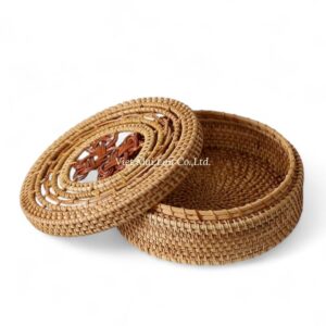 Round Handwoven Rattan Box