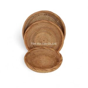 Round Rattan Tray Set