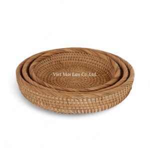 Round Rattan Tray Set