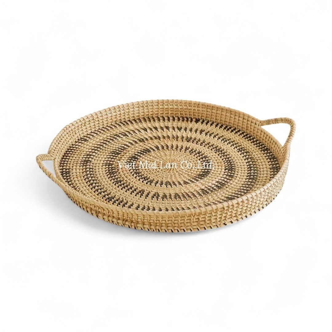 Round Rattan Tray Set with Handles