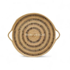 Round Rattan Tray Set with Handles