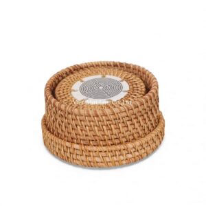Rustic Ceramic Rattan Coaster Set