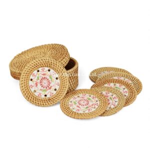 Rustic Rattan Coaster Set