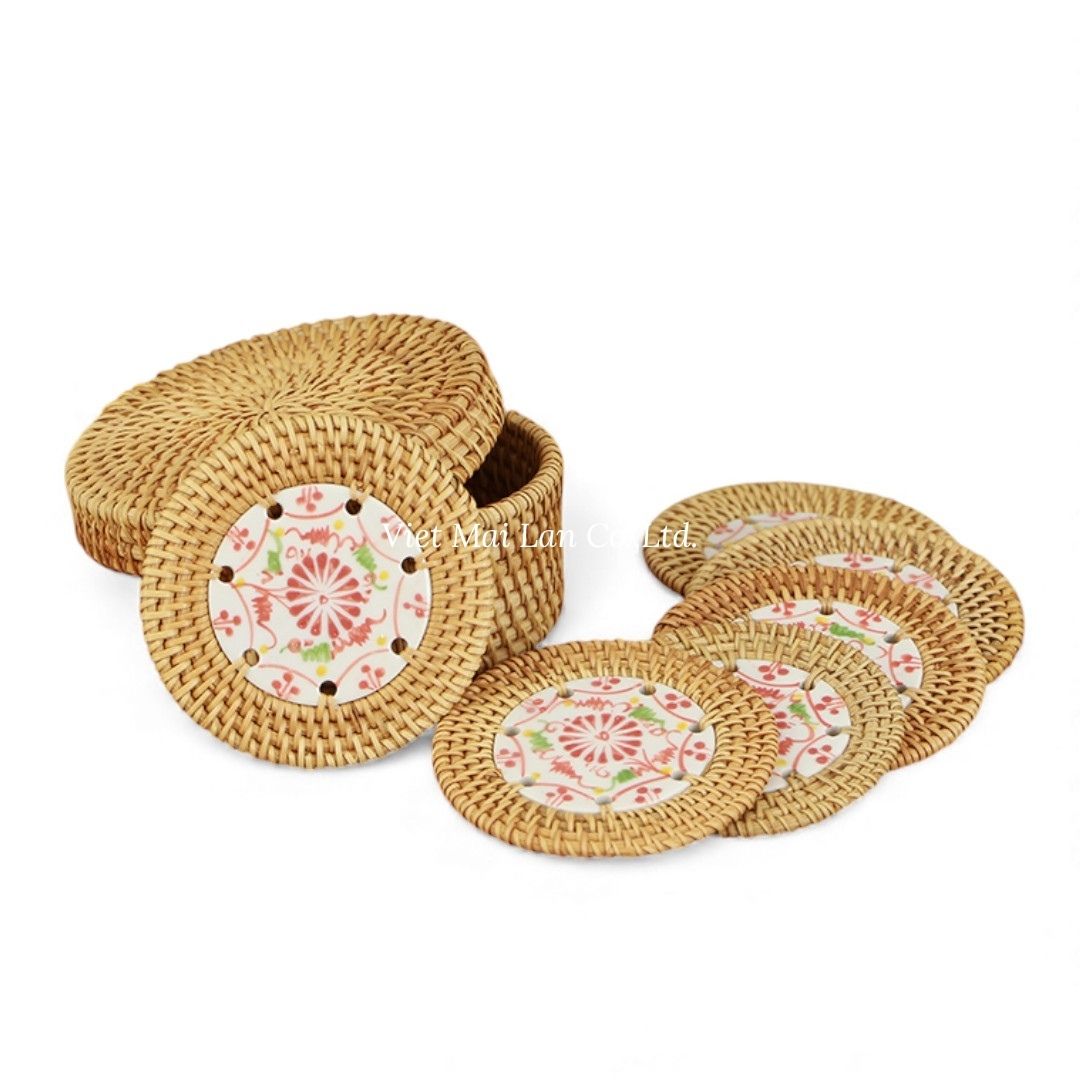 Rustic Rattan Coaster Set