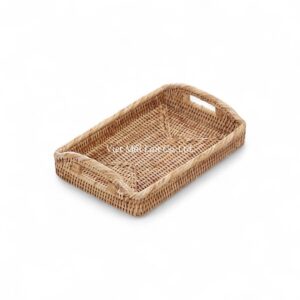 Set 2 Natural Rectangular Rattan Trays