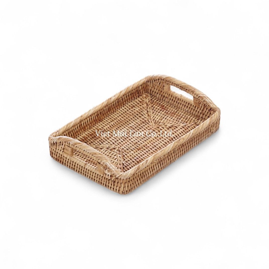 Set 2 Natural Rectangular Rattan Trays