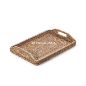 Set 2 Natural Rectangular Rattan Trays