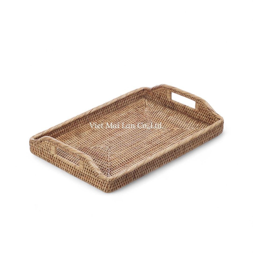 Set 2 Natural Rectangular Rattan Trays